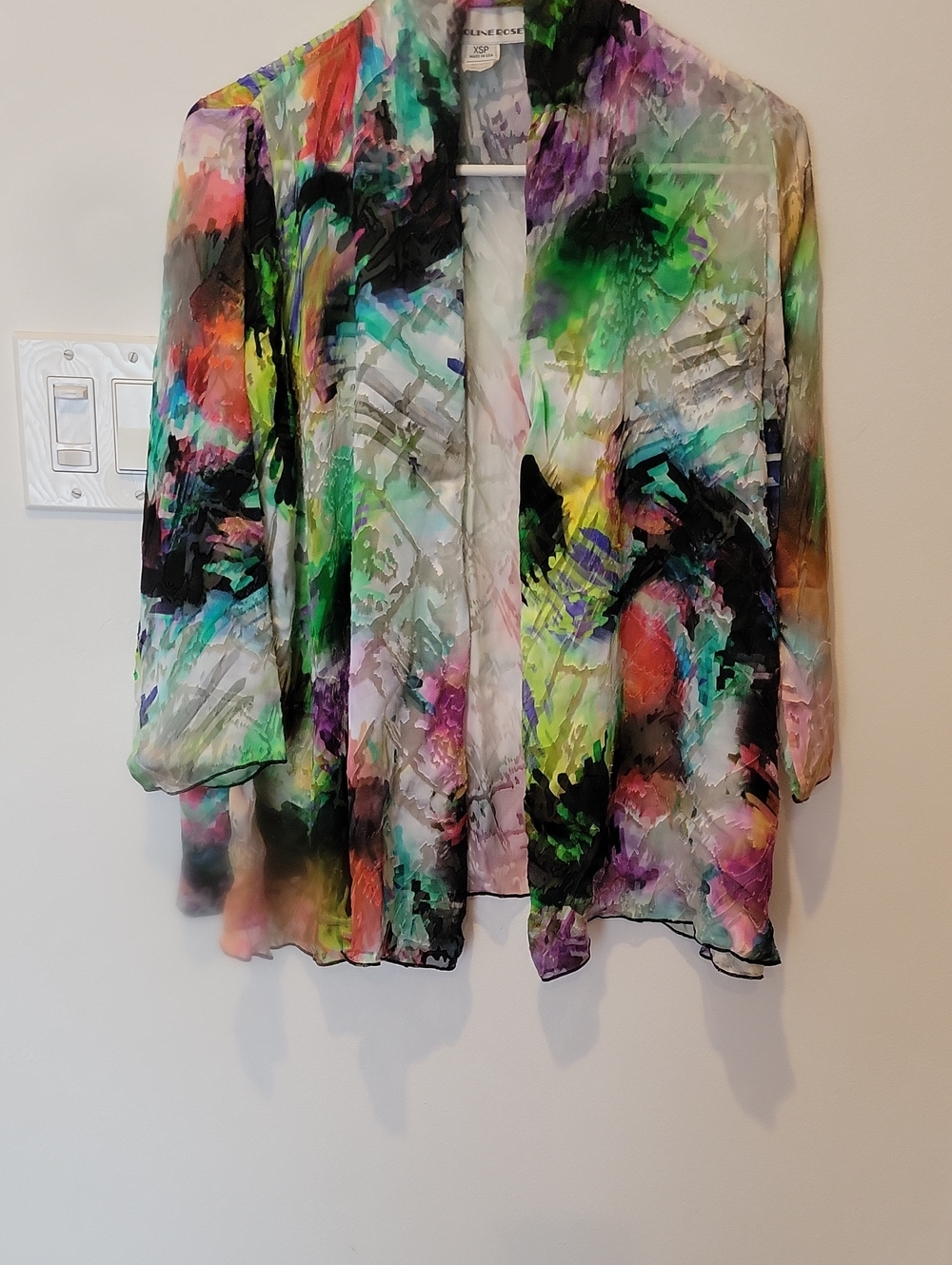 Caroline Rose Multicolor Sheer Floral Open-Front Kimono Top